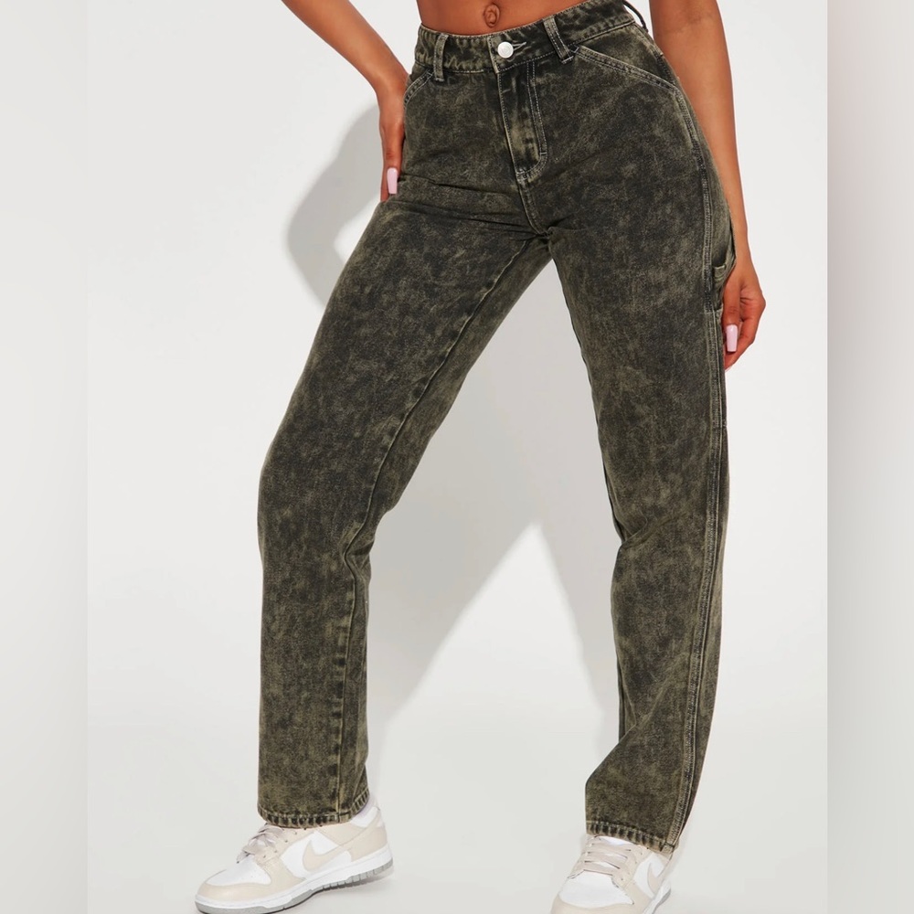 Acid Wash Mid Rise Utility Jeans